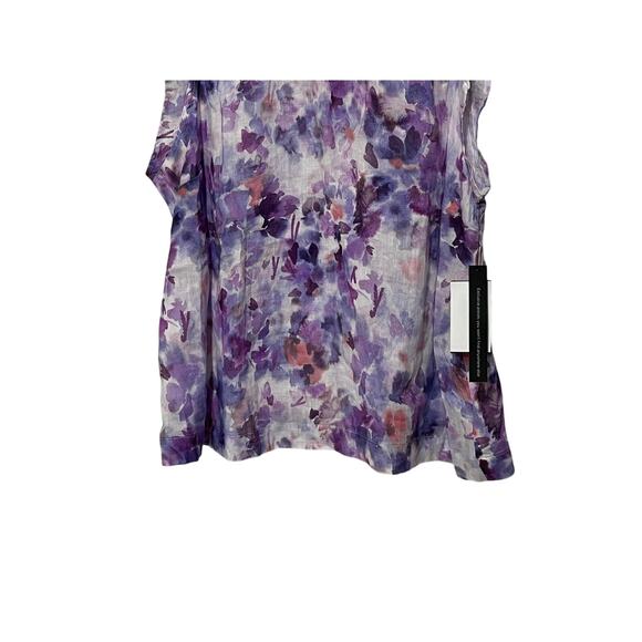 BELLA DAHL TOP WOMENS SIZE LARGE FLORAL LINEN MOCK NECK RUFFLE BLOUSE PURPLE NEW - Picture 7 of 13